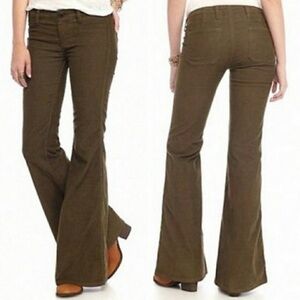 Free People Olive Green/Khaki  Flare & Wide Leg Corduroy Jeans